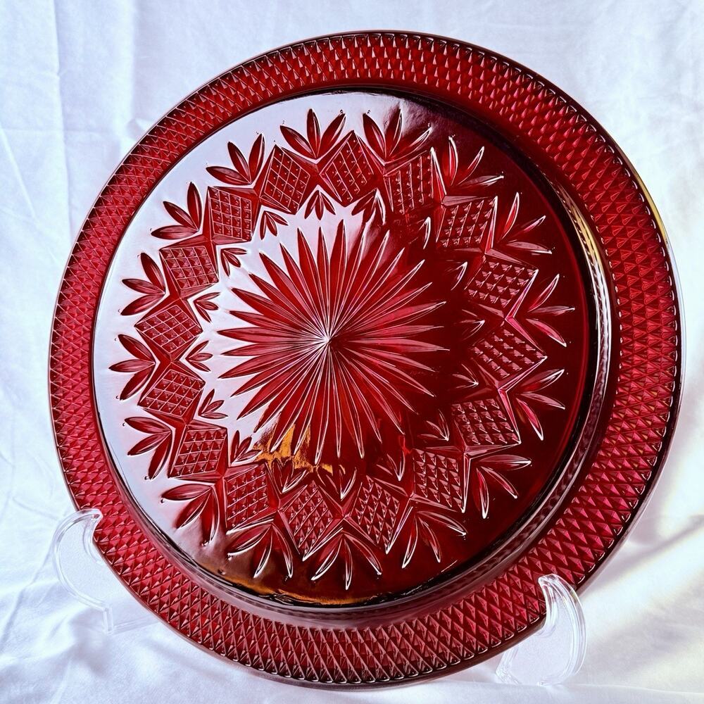 Antique Luminarc Red Ruby Glass Serving Platter/Plate 12.75”